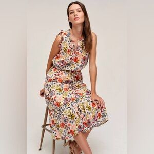 Velvet by Graham & Spencer Floral Midi Dress, Sleeveless, Cotton, Size Large